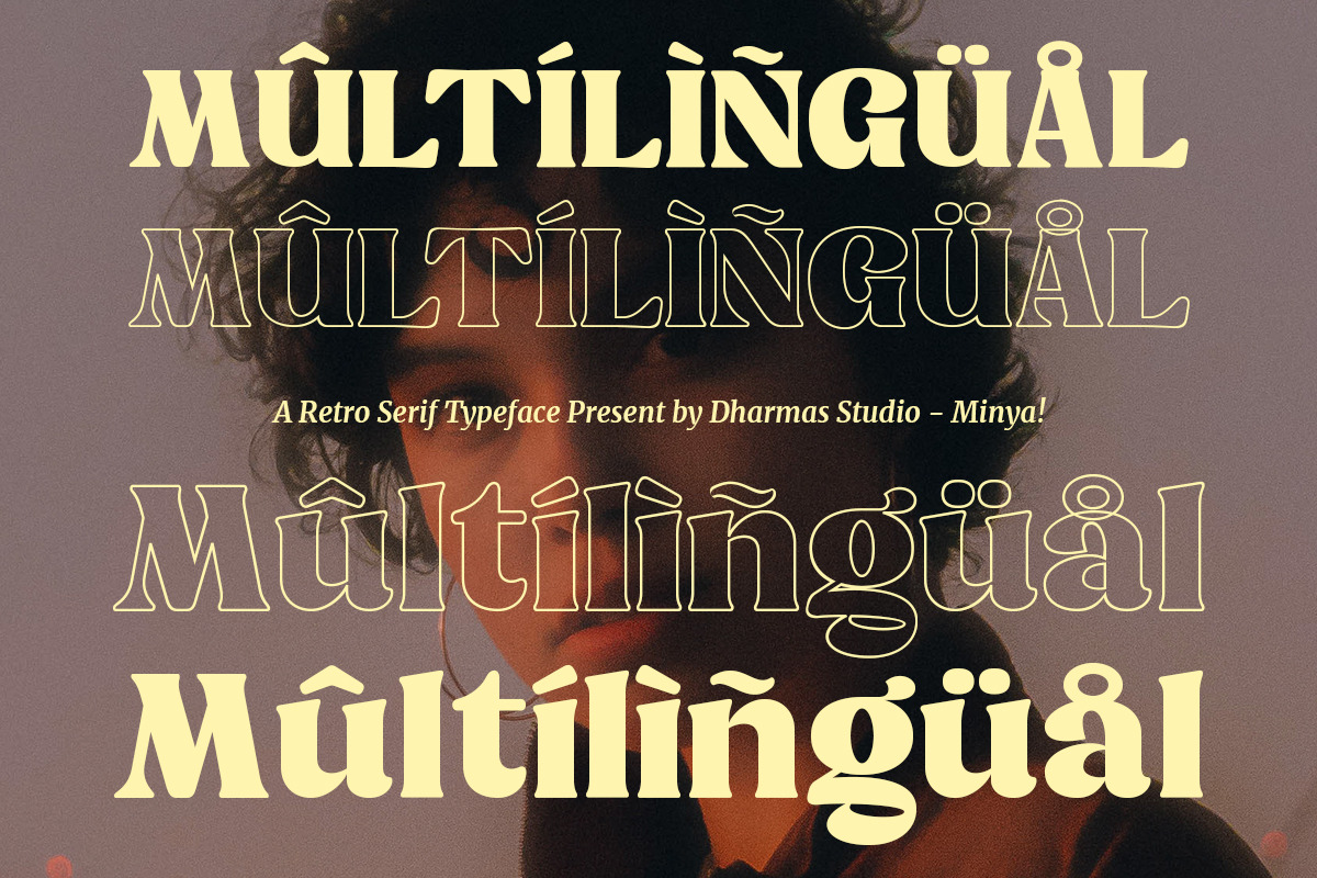 Minya - Retro Font (Outline Version), a Serif Font by Dharmas Foundry (Photo 15 of 15)