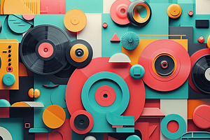 Colorful geometric shapes and vinyl, a Photo by LOGOCREATIVE