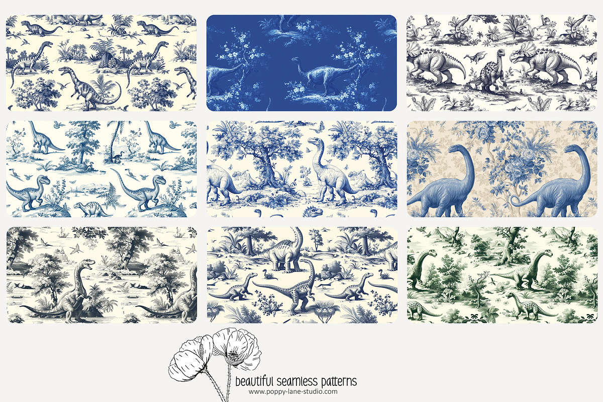 70 dinosaur toile seamless pattern, a Pattern Graphic by Poppy Lane Studio (Photo 5 of 10)