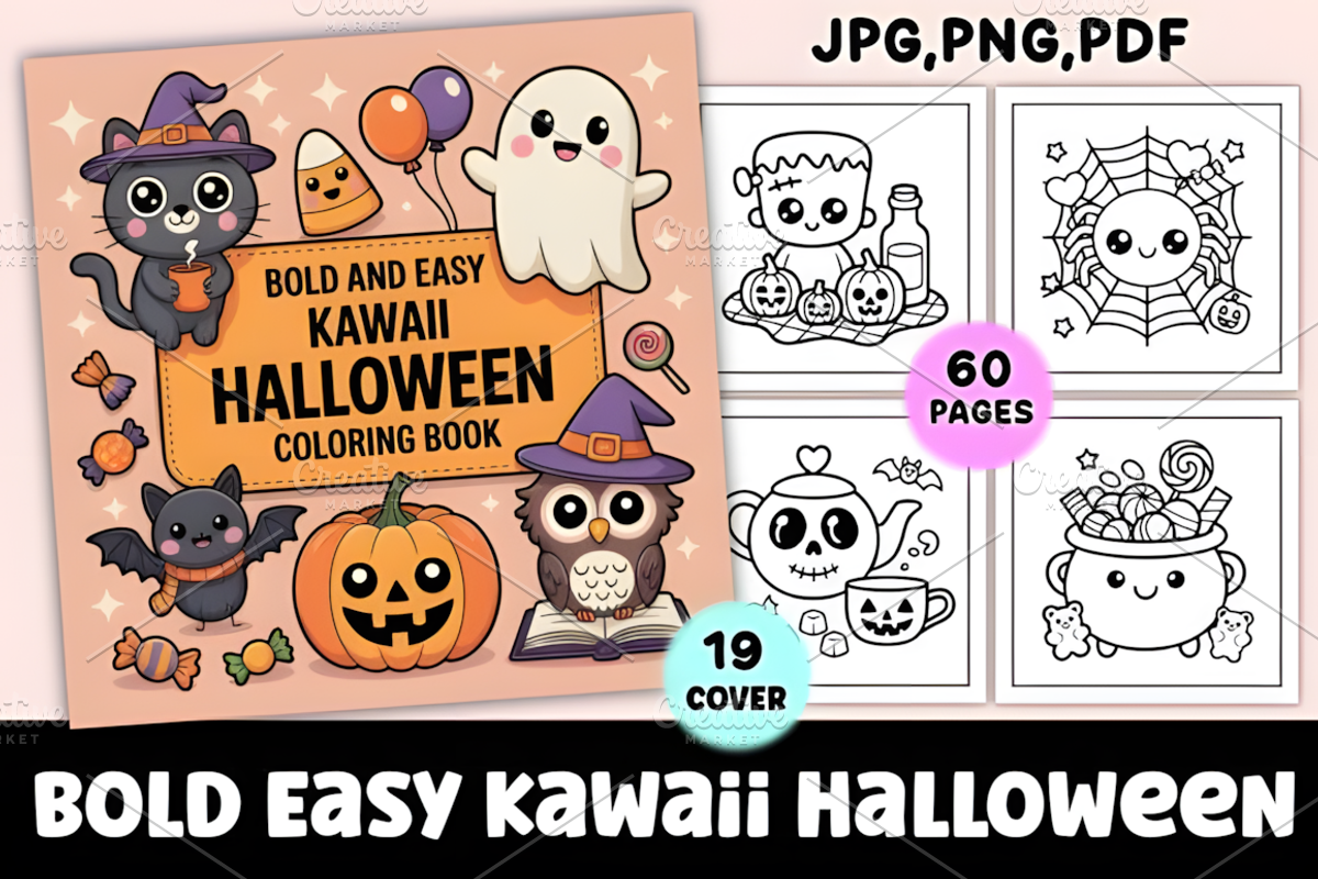 Bold Easy Kawaii Halloween Coloring, a Seasonal Illustration by Coco Bloom (Photo 1 of 3)