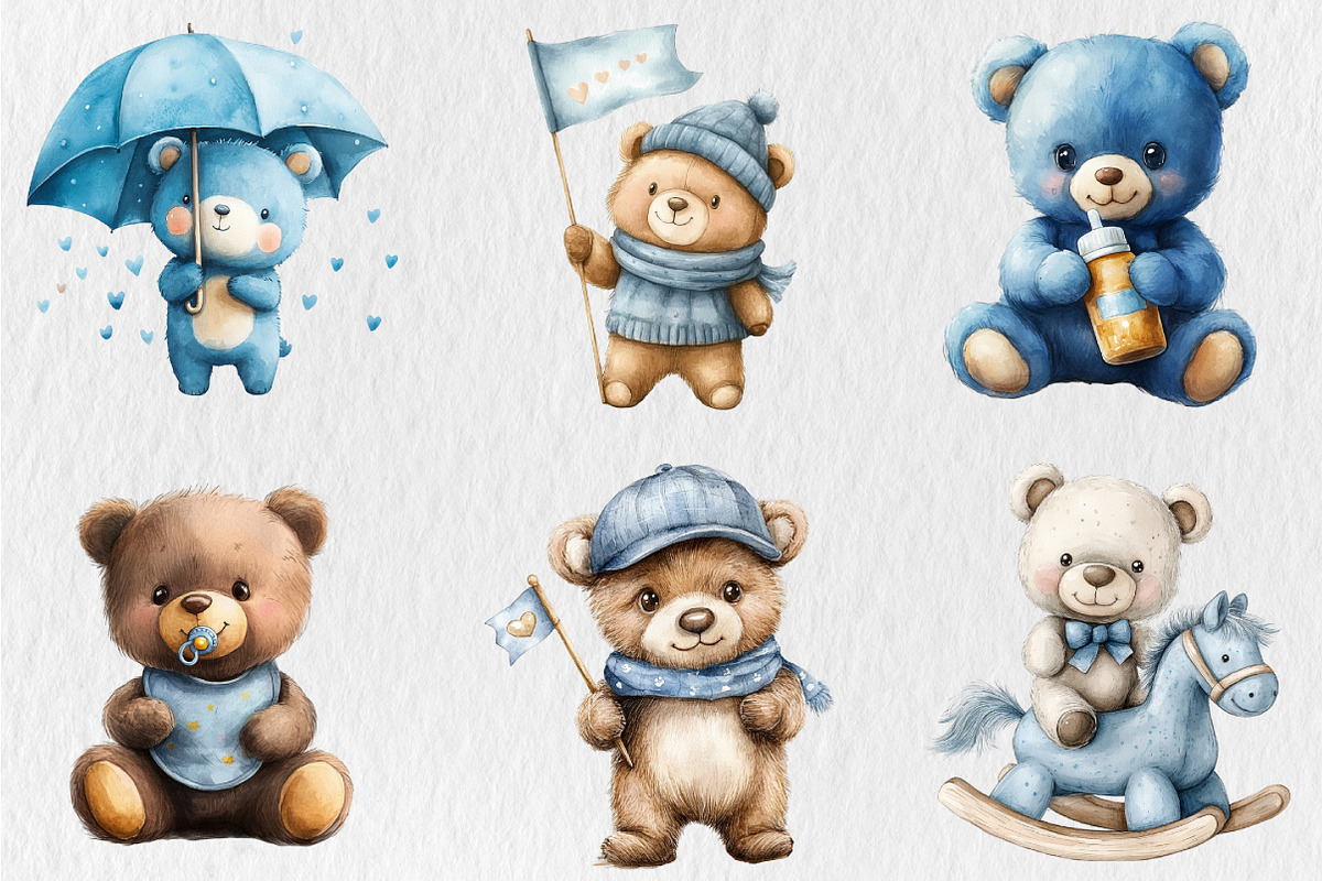 Blue Teddy Bear Baby Shower Clipart, an Animal Illustration by Rose Art (Photo 3 of 5)