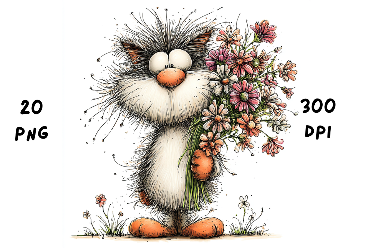 Whimsical Floral Cat Clipart, an Animal Illustration by GiraffeCreative (Photo 5 of 20)