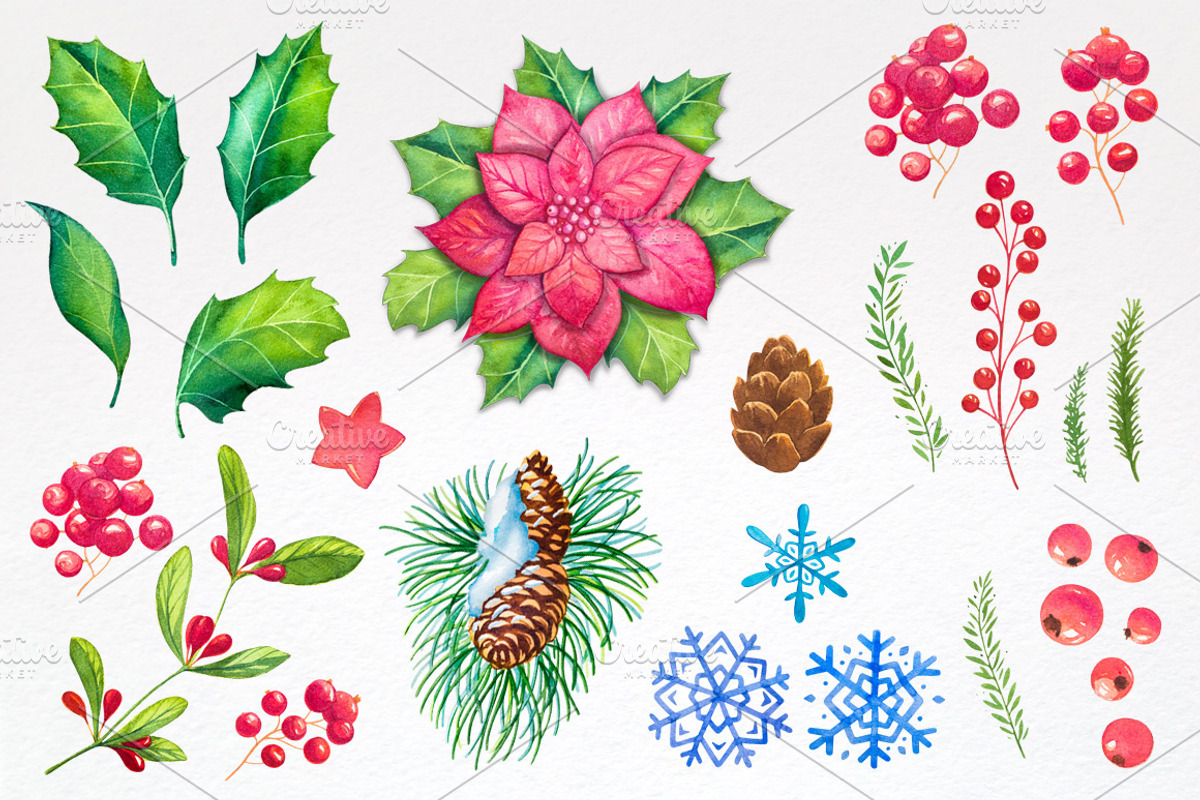 Christmas. Watercolor illustrations., a Decorative Illustration by AlexGreenArt (Photo 5 of 8)