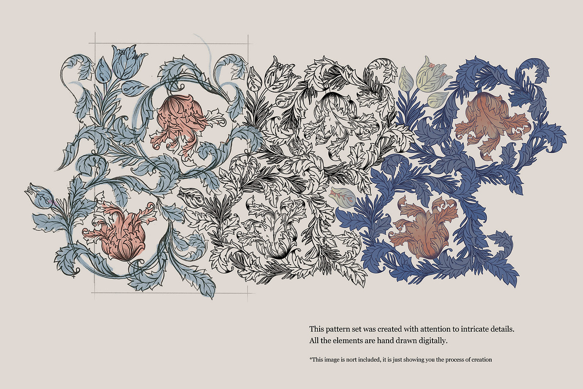 William Morris Style Pattern&Element, a Pattern Graphic by Varvara Gorbash (Photo 4 of 10)