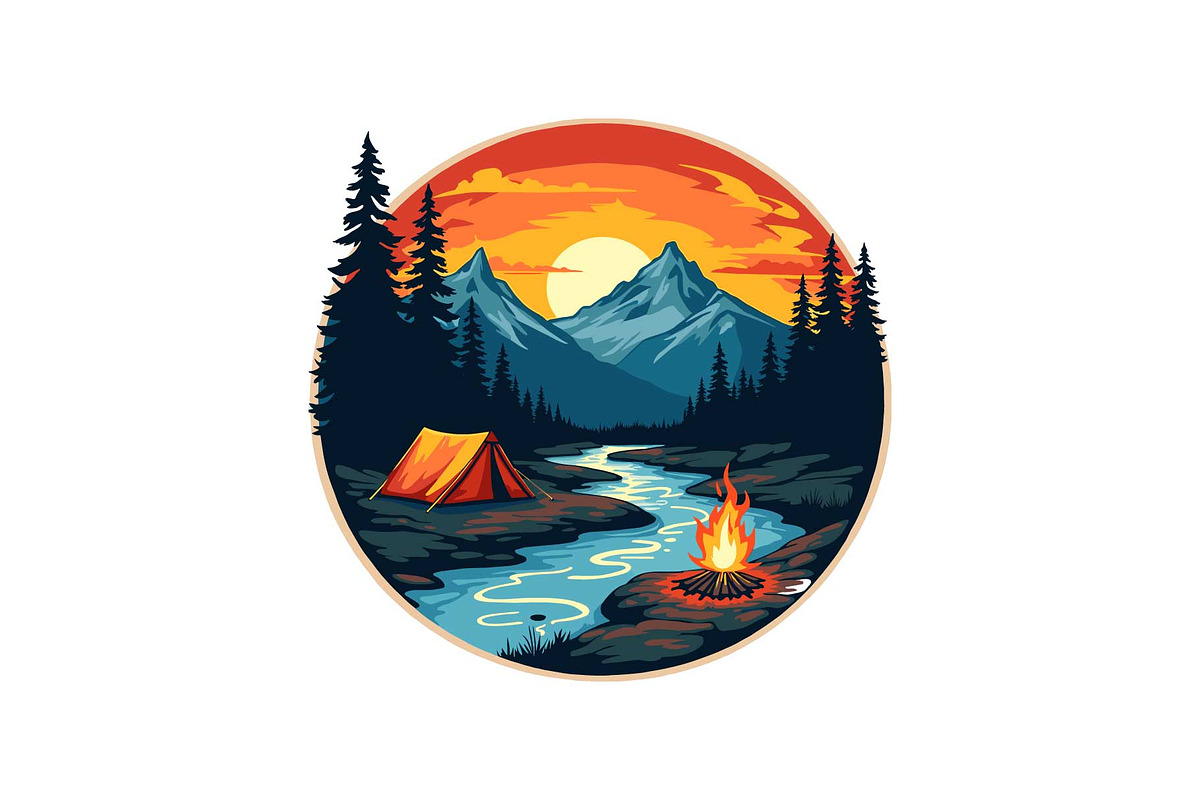 Sunset Adventure Camping Badge Set, an Object Graphic by Designs_River (Photo 13 of 13)