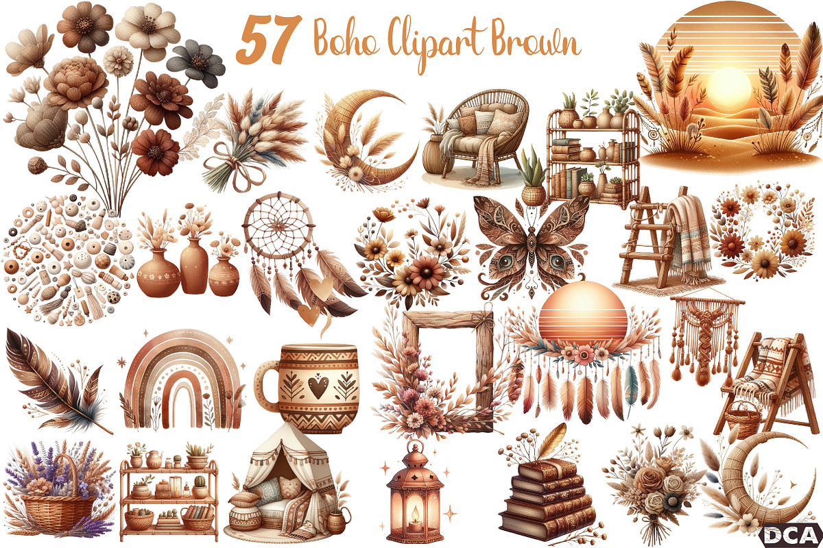 Boho Clipart Brown, an Illustration by DreamCafeArt (Photo 1 of 6)