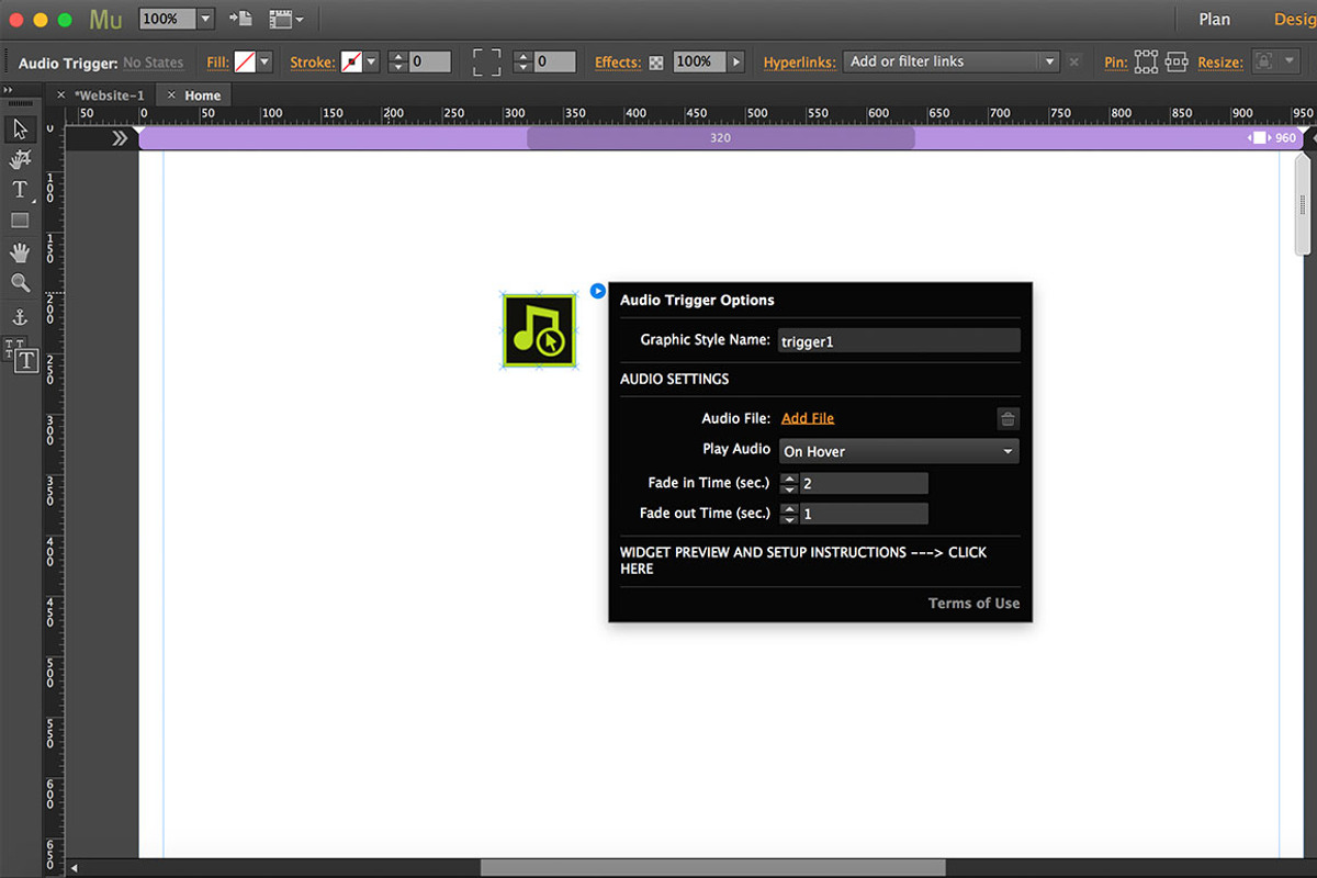 Audio Trigger Adobe Muse Widget, a Plug-in Add-On by MuseTemplatesPro (Photo 2 of 2)