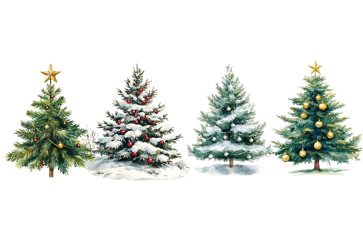 Vintage Christmas Trees Clipart, an Illustration by Designworld (Photo 4 of 5)