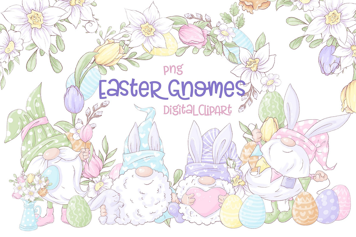 Gnome Easter Digital Clipart., a Decorative Illustration by Yuliya Art (Photo 1 of 9)