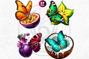 Vibrant Butterfly and Fruit Cliparts, an Animal Illustration by ThatsDesignArt (Thumbnail 5 of 10)