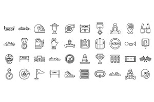 Kart racing icons set outline vector, a Sport Illustration by Ylivdesign