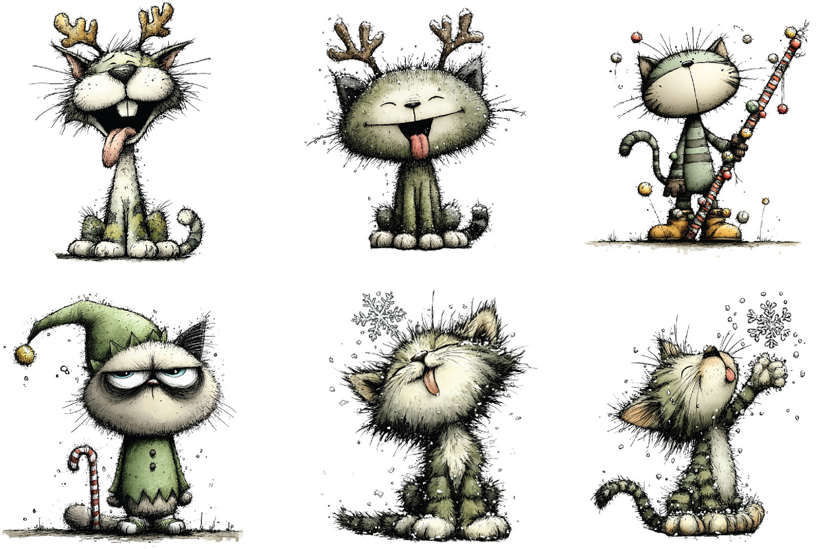 Quirky Funny Christmas Cat Clipart, an Illustration by CraftArtStudio (Photo 5 of 6)