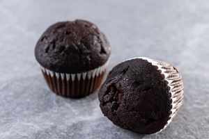 Homemade chocolate muffins pn gray stone, a Food & Drink Photo by etorres69