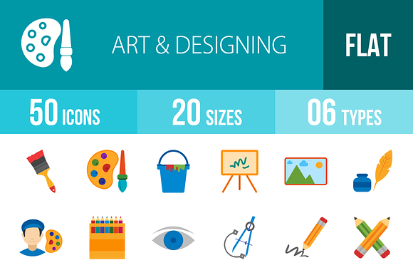 50 Art Designing Flat Multicolor