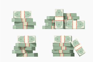 money piles in set isolated on white, a Finance Illustration by IfH