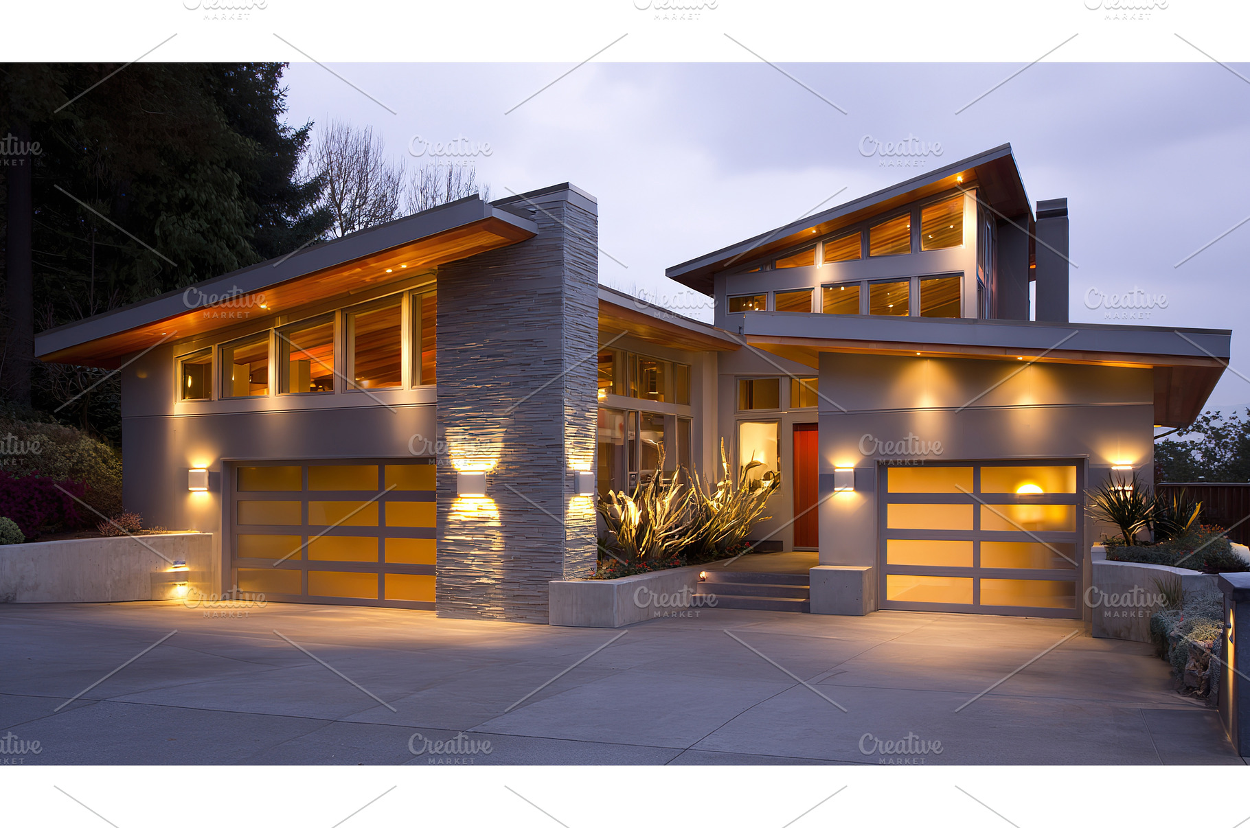 Exterior of upscale modern home with, an Architecture Photo by Lermont51
