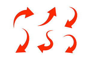 Red minimal curved arrows. Vector, an Object Illustration by GraphiShop