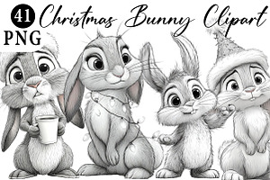 Christmas Bunny Clipart, an Illustration by Daily.Designs
