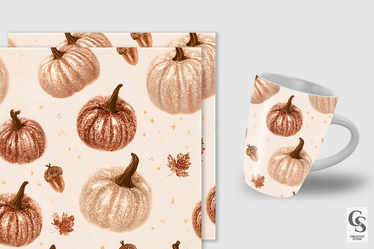 Fall Glitter Pumpkins Digital Paper, a Pattern Graphic by Creative Store (Photo 3 of 5)