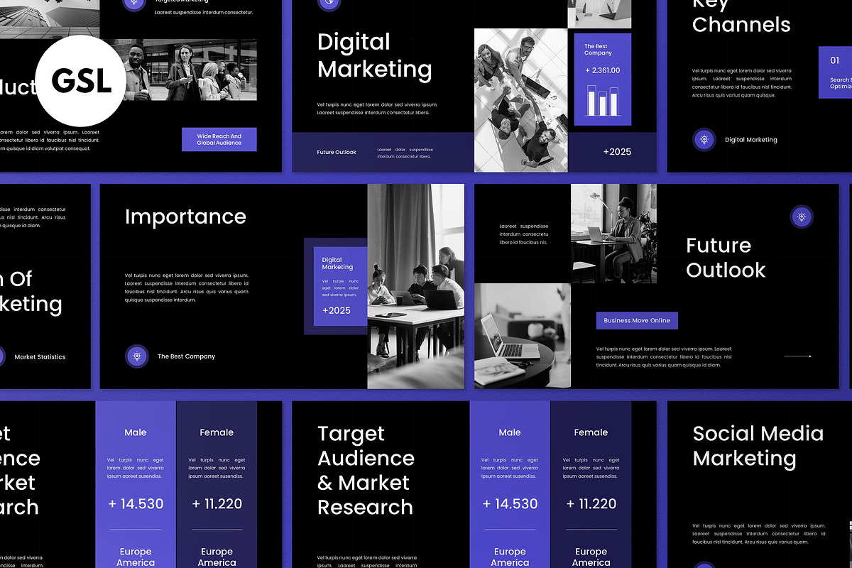 Black Digital Marketing Google Slide, a Presentation Template by graphicook (Photo 2 of 8)