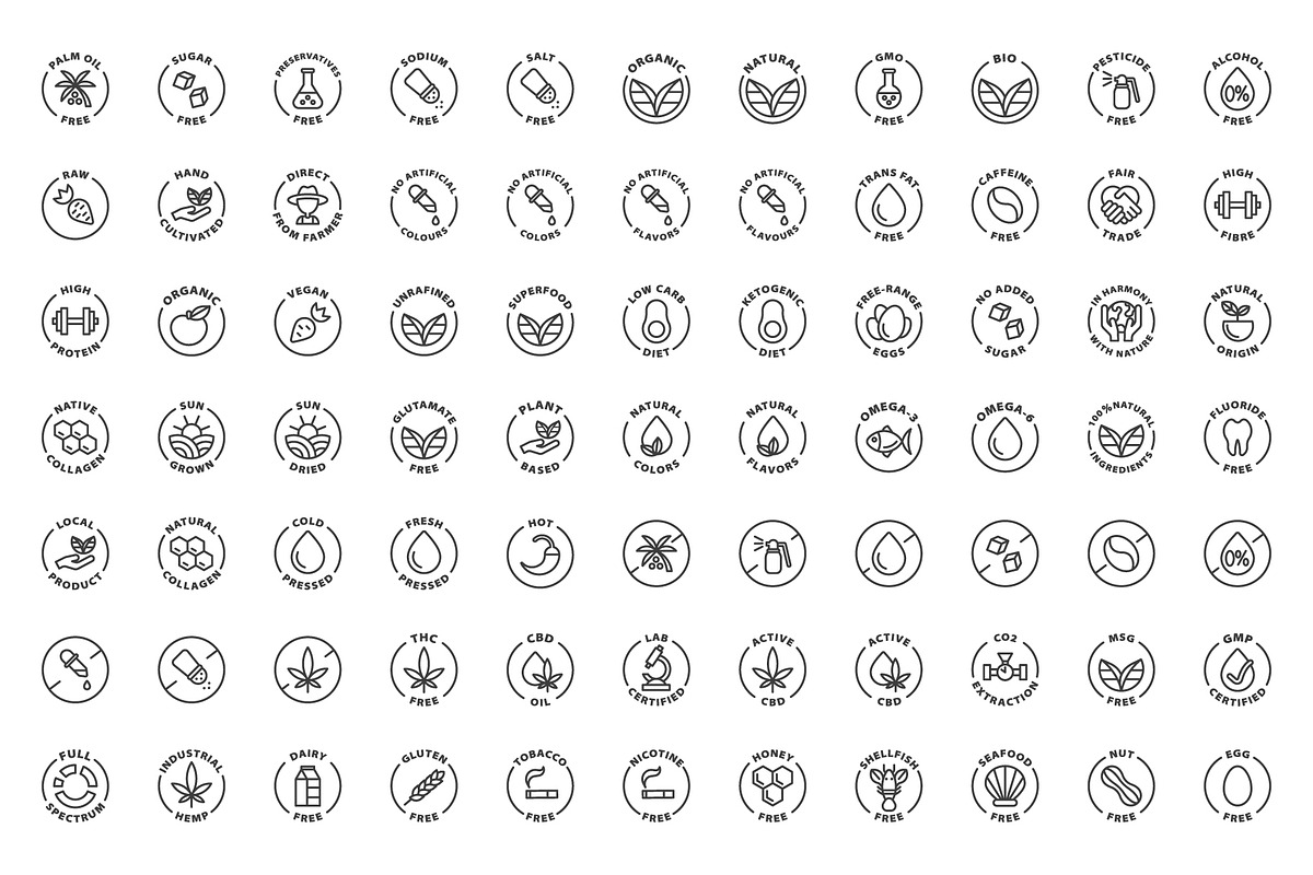 Eco, bio and organic labels icons, an Outline Icon by RevolutionizZed (Photo 8 of 9)