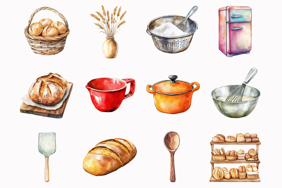 Watercolor Sourdough Bread Clipart, an Illustration by Design Market (Photo 3 of 4)