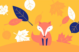 Vector Fall Leaves And Fox