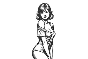 woman in suggestive pose engraving, a Person Illustration by AlexArt