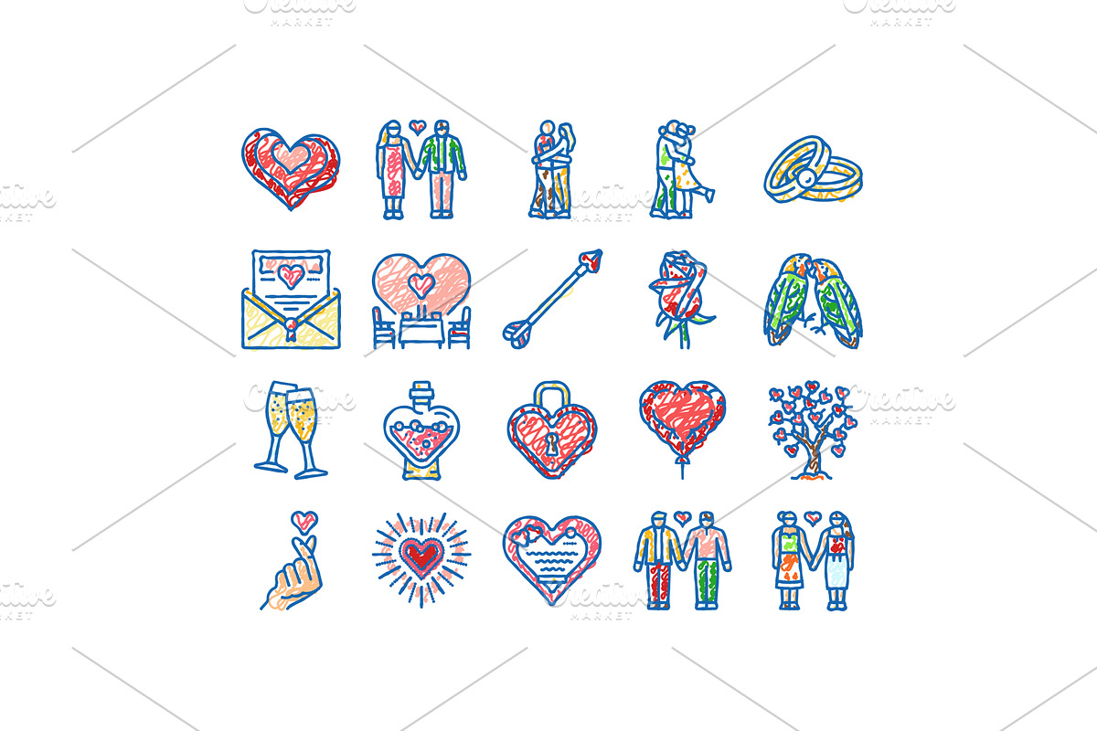 love heart valentine romantic icons, an Object Illustration by pikepicture