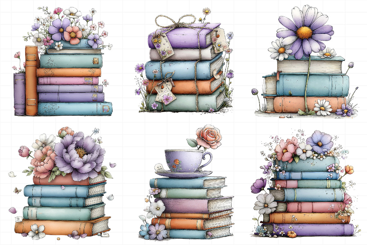 Spring Flower Book Stack Sublimation, an Illustration by Daily.Designs (Photo 4 of 8)