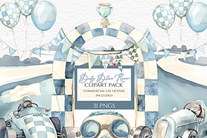 Racecar birthday clipart bundle, a Transportation Illustration by Invite to Clipart
