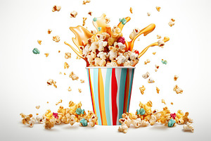 Paper cup with popcorn on white background, a Food & Drink Photo by AlyaAnd