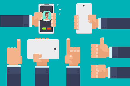 Set of hands holding smartphones