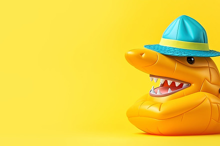inflatable shark, vacation concept, panoramic layout. Generative, a Holiday Photo by Ales Munt
