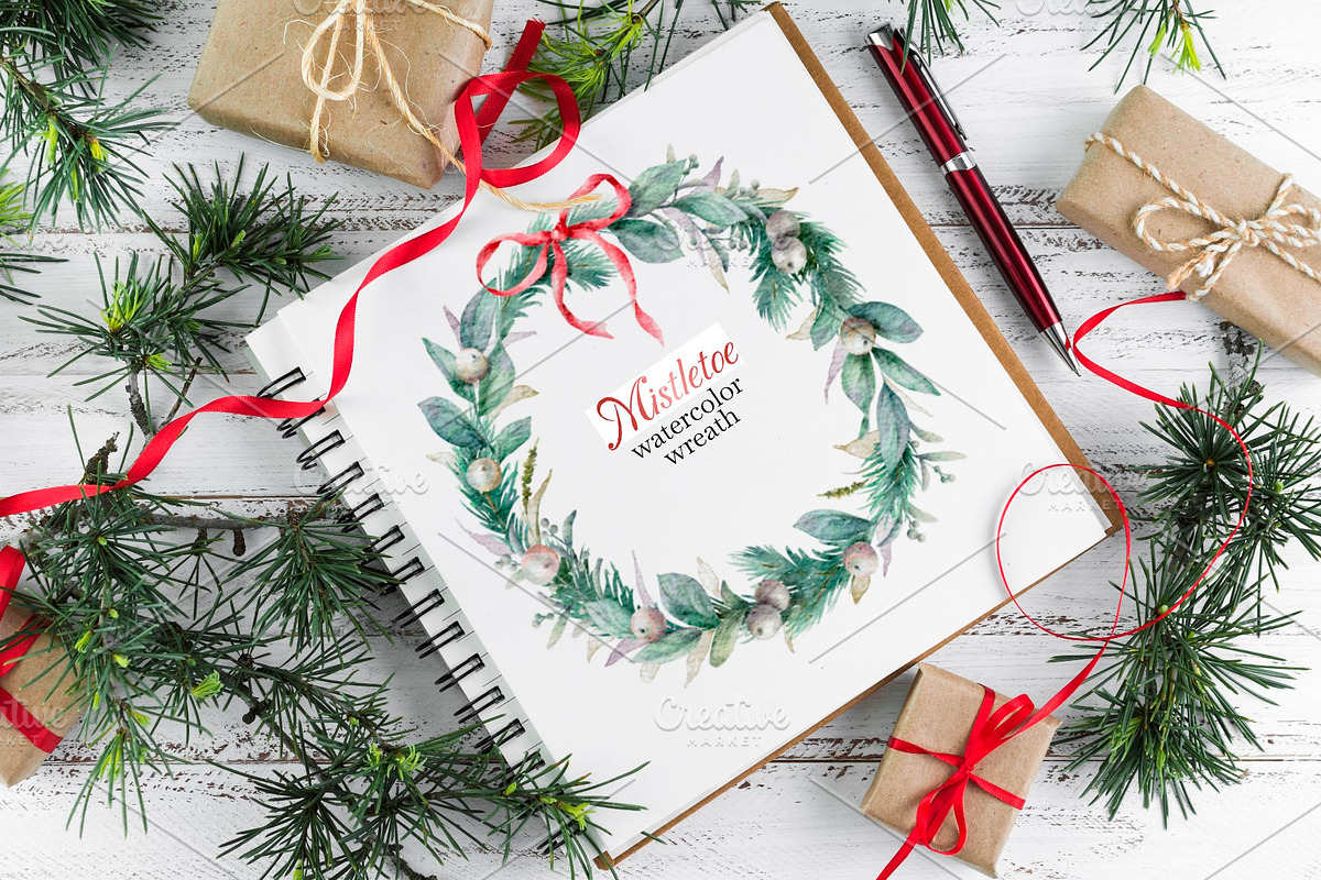 Mistletoe Watercolor Clipart., a Decorative Illustration by VetaDesign (Photo 6 of 12)