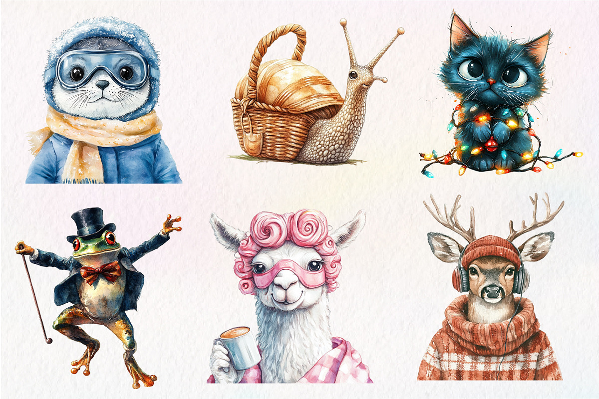 Watercolor Funny Animals Clipart, an Illustration by Dream Creation (Photo 5 of 7)