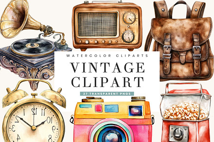 Watercolor Vintage Clipart Bundle
