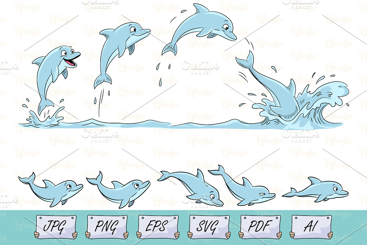 Dolphin Cartoon Sprite Sheet SVG, an Animal Illustration by Ghagra (Photo 1 of 3)