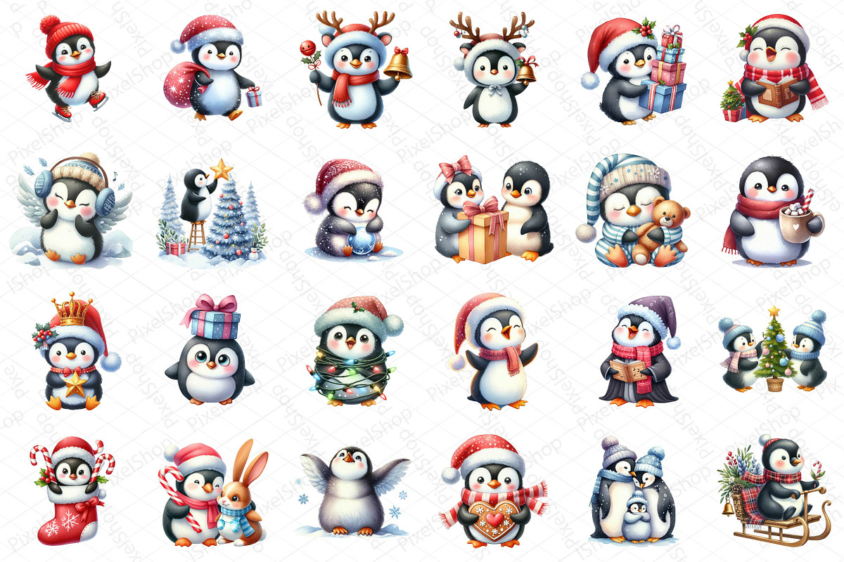 Winter Penguin Christmas Clipart, an Illustration by DreamPrint404 (Photo 2 of 5)