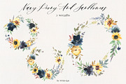 Navy Peony & Sunflower Florals PNG, a Decorative Illustration by whiteheartdesign (Thumbnail 3 of 7)