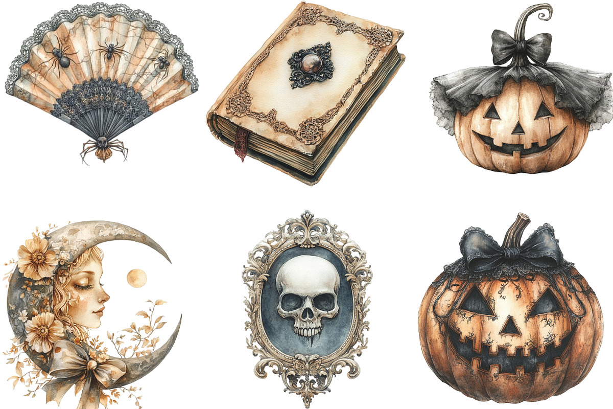Sepia Coquette Halloween Clipart, an Illustration by CraftArtStudio (Photo 3 of 6)