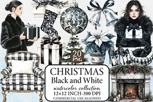 Black and White Christmas Clipart, an Illustration by Libby Wishes
