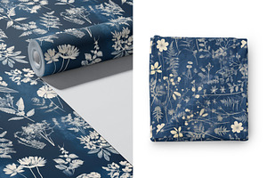 Cyanotype Set Of Seamless Patterns