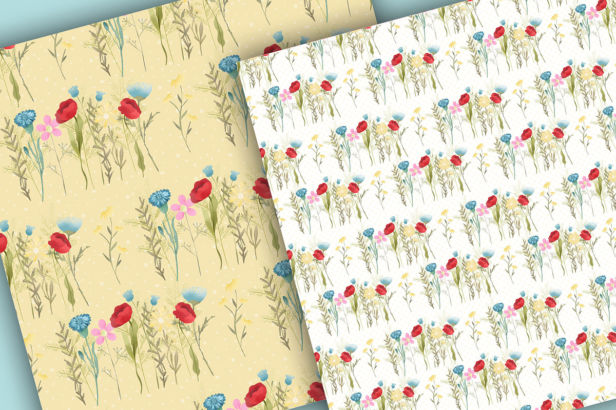 Wild flowers digital paper pack, a Pattern Graphic by designloverstudio