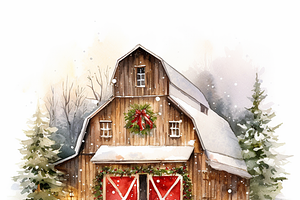 Watercolor Christmas Barn