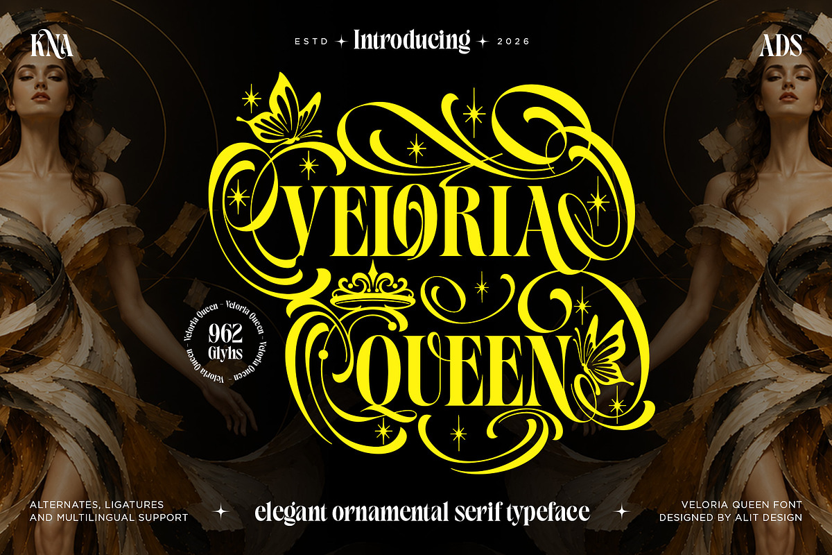 Veloria Queen Typeface, a Serif Font by alit design (Photo 1 of 20)