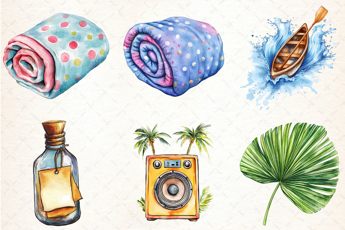 Summer Beach Fun Clipart Set, an Illustration by Libby Wishes (Photo 3 of 6)