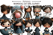 Whimsical Cat Girl Clipart, an Illustration by designcity5 (Thumbnail 1 of 5)