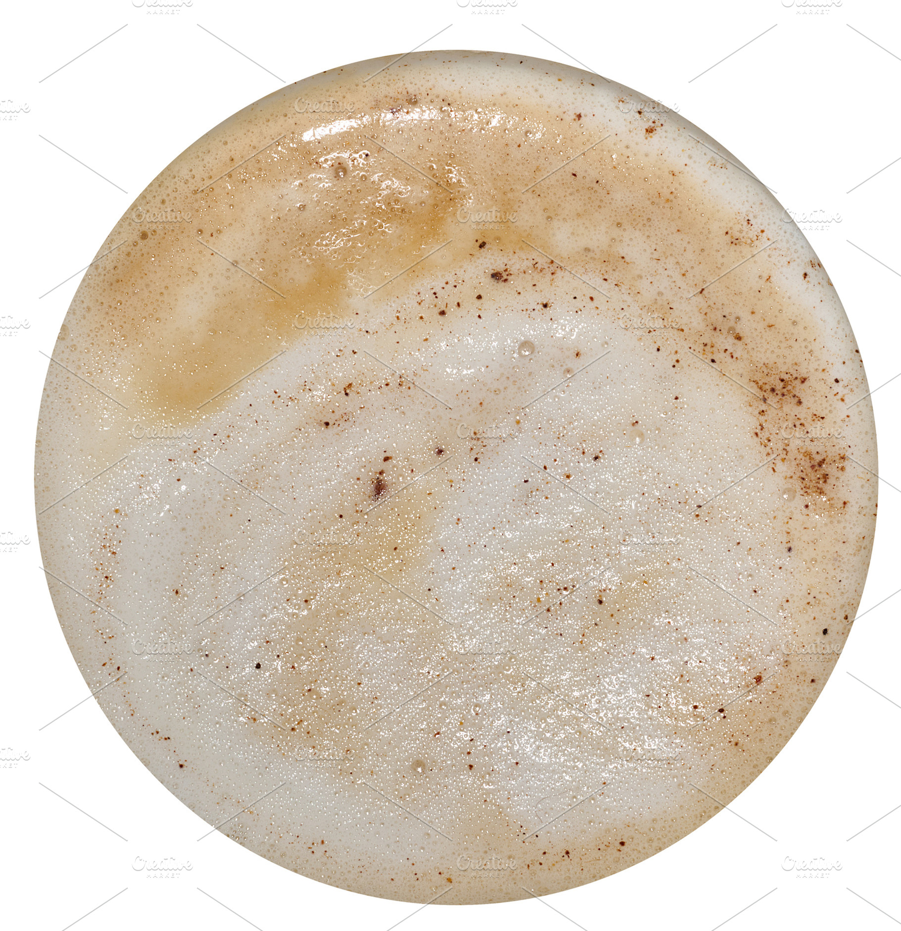 A round surface of cappuccino coffee foam with streaks and cinna, a Food & Drink Photo by ndanko