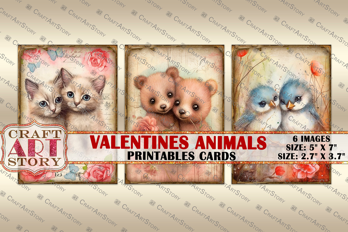 Valentines animals Valentine cards, an Animal Illustration by CraftArtStory (Photo 3 of 3)